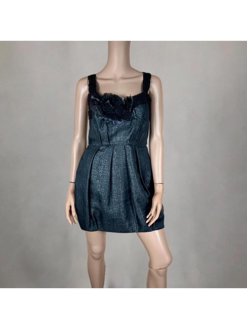 BCBG Dark Navy Gray Pleated Mini Cocktail Dress Y2K 2000s Runway